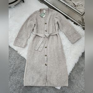 H&M Wool Blend. Oversized Long Dress Cardigan Dres. Light Beige. Size Small. New